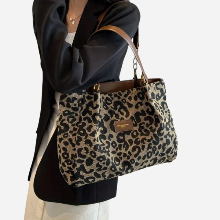 Impressive Canvas Shopping Bag with Leopard Print