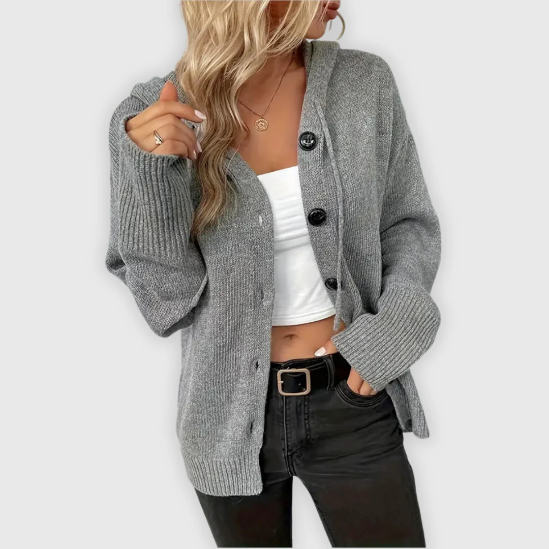 Relaxed Fit Hooded Sweatshirt with Front Button Detail
