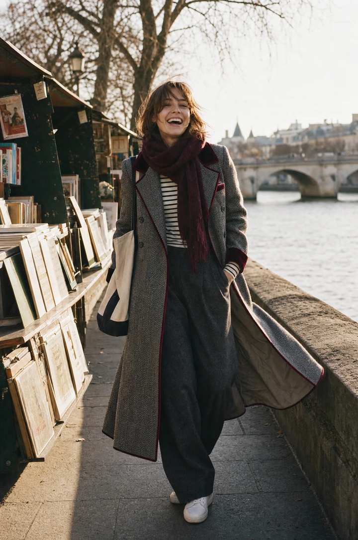 Chic Long Wool Coat with Pebble Texture and Luxurious Velvet Finish