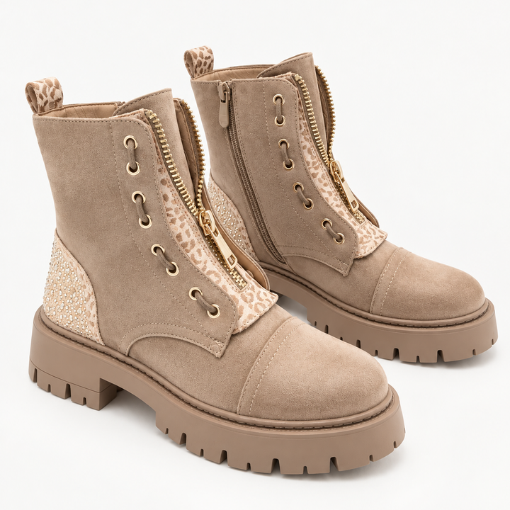 Metallic-Accented Lace-Up Ankle Boots