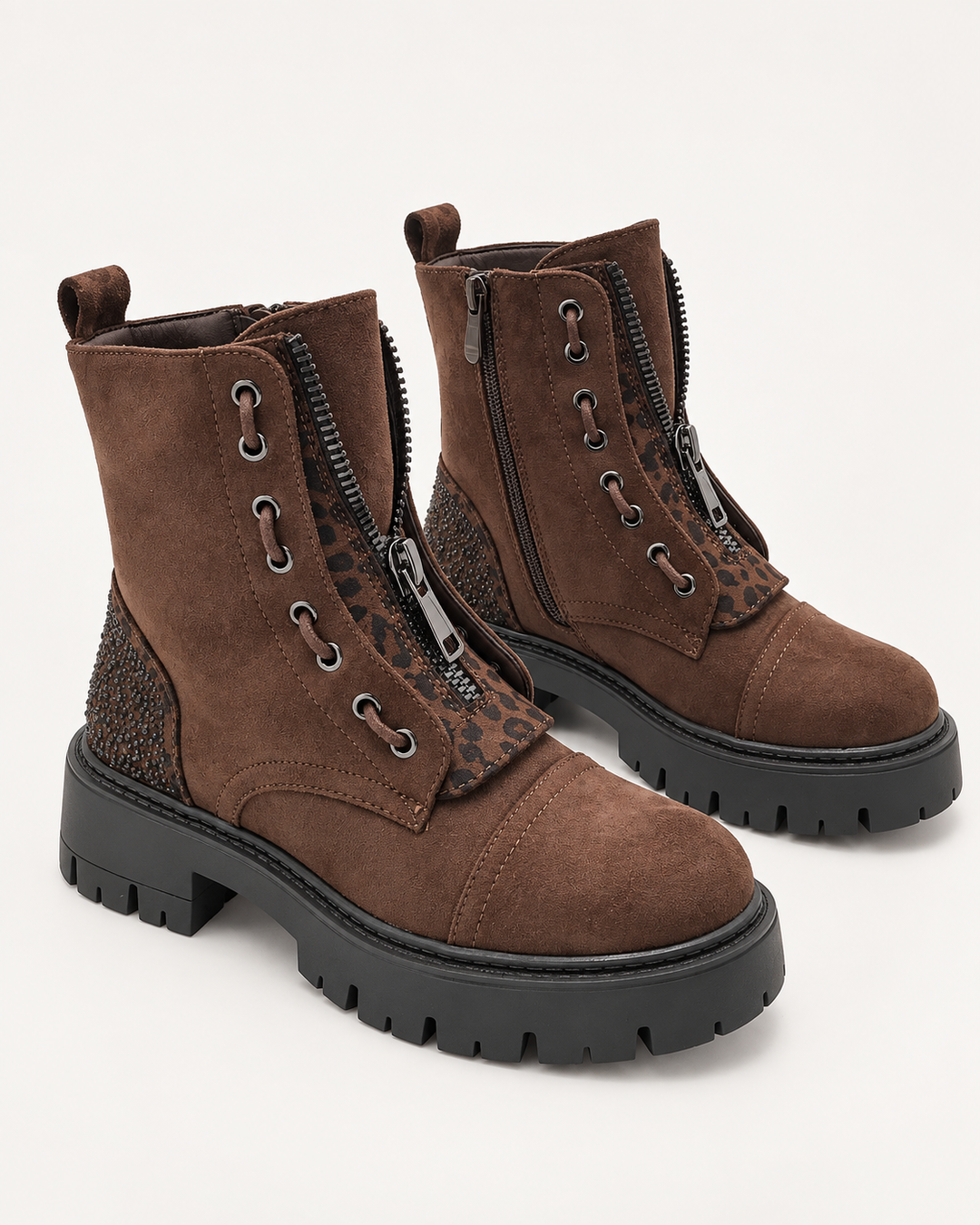 Metallic-Accented Lace-Up Ankle Boots