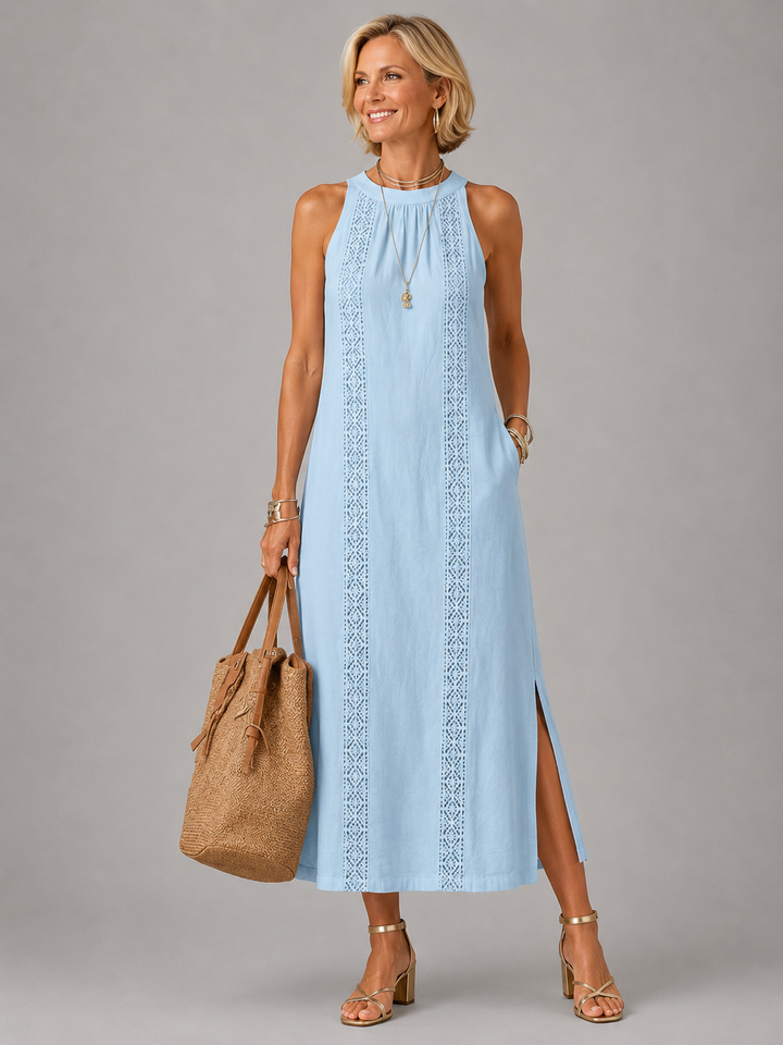 Rozeta | Relaxed Midi Dress Featuring a Stand-Up Collar