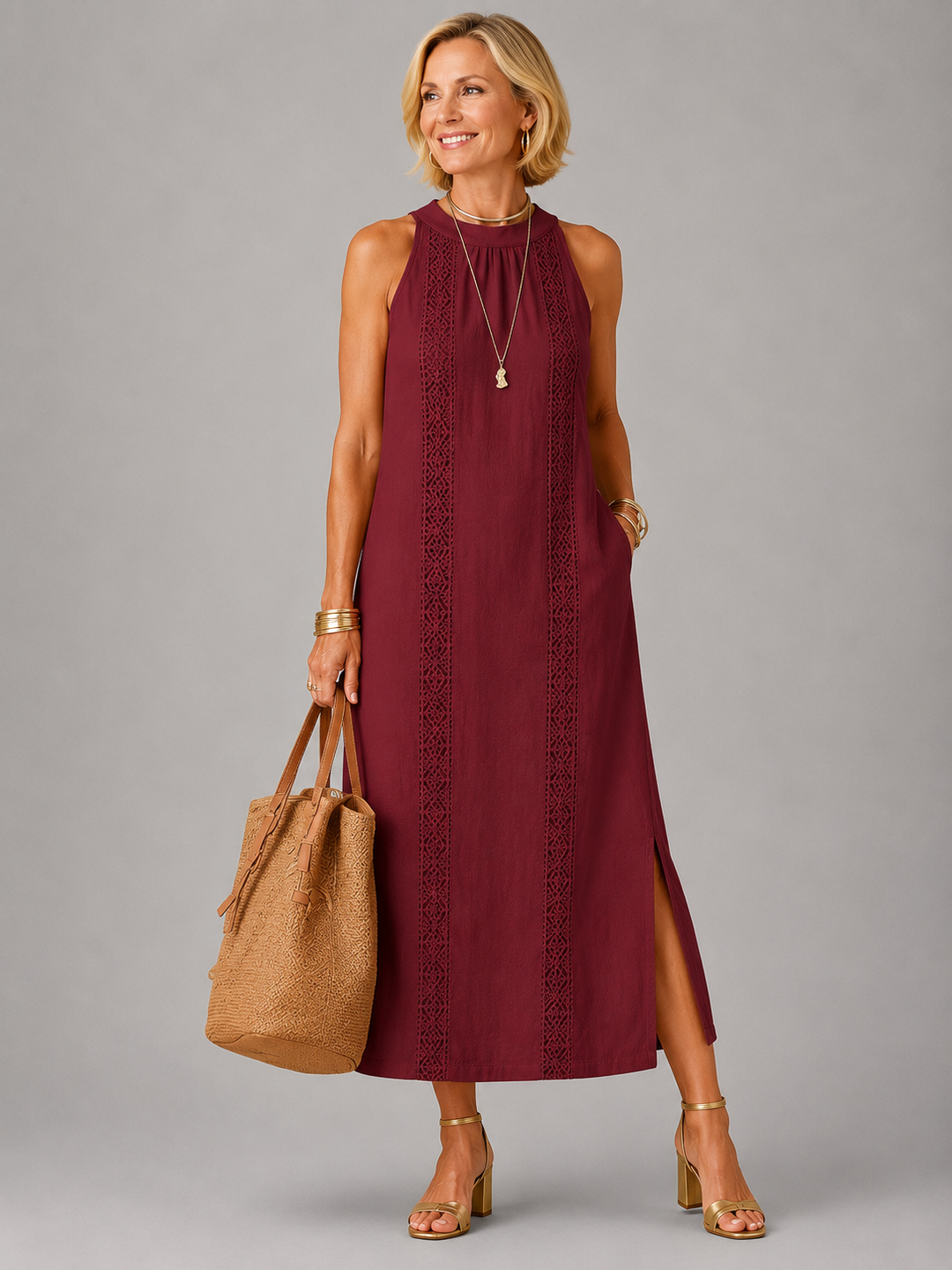 Rozeta | Relaxed Midi Dress Featuring a Stand-Up Collar