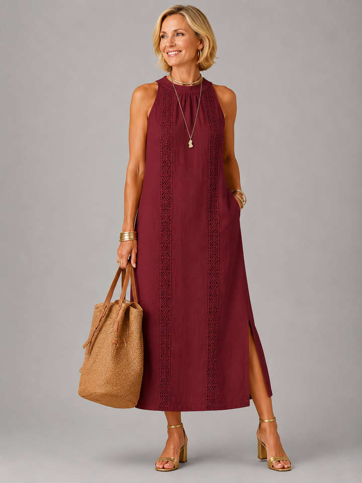 Rozeta | Relaxed Midi Dress Featuring a Stand-Up Collar