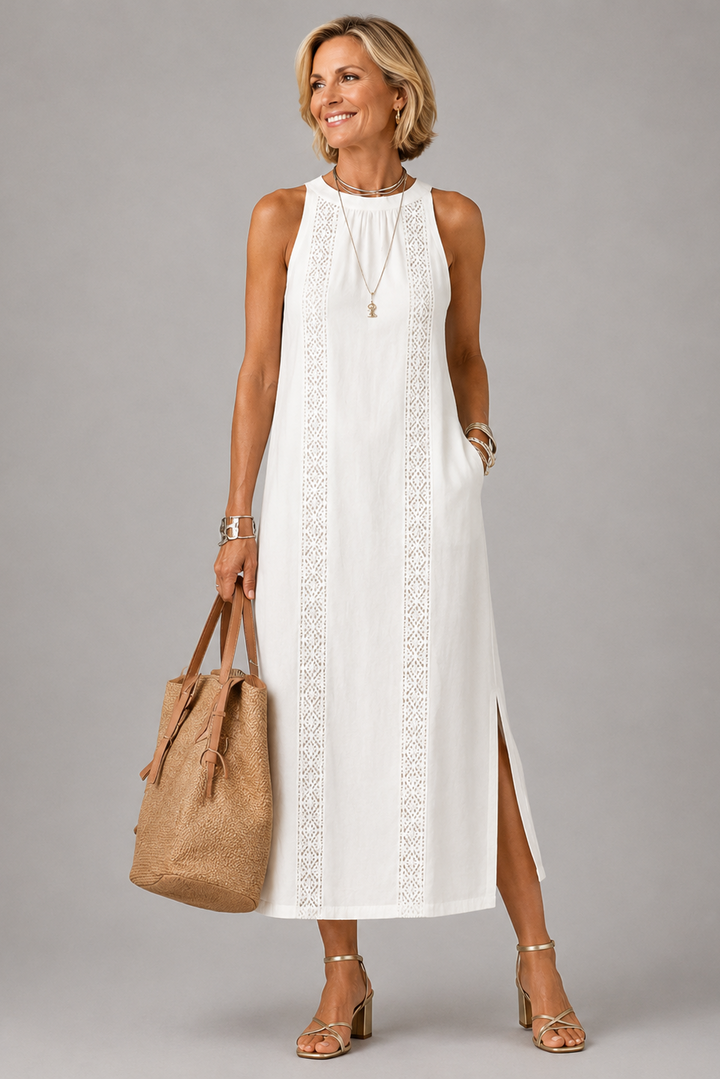 Rozeta | Relaxed Midi Dress Featuring a Stand-Up Collar