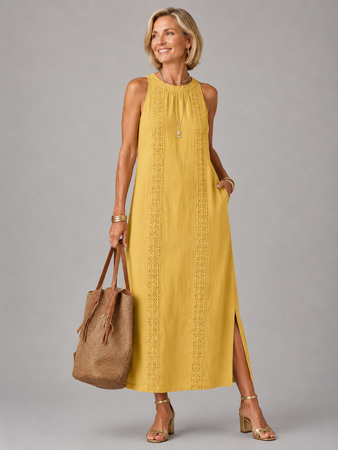 Rozeta | Relaxed Midi Dress Featuring a Stand-Up Collar