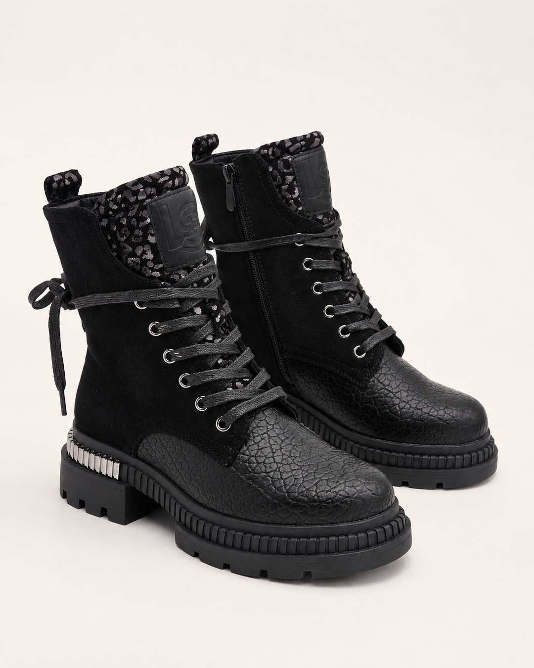 Leopard Print Leather Ankle Boots