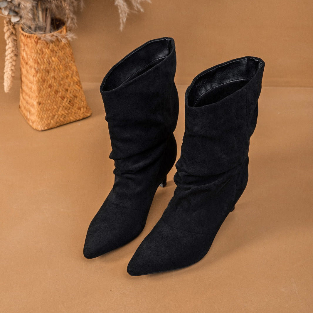 Pointed Toe Ruched Ankle Boots