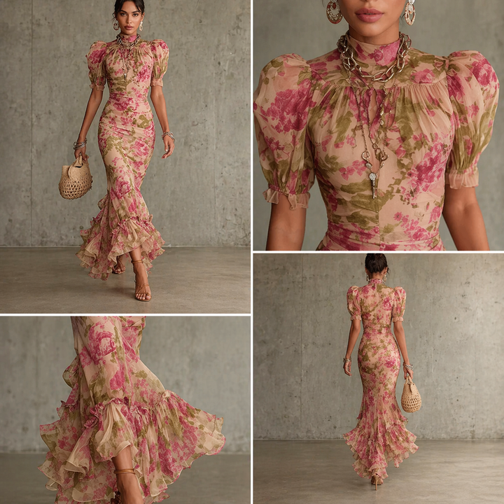 Nina | Floral Maxi Dress with Statement Balloon Sleeves