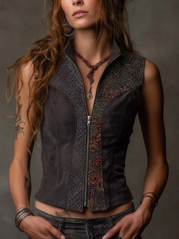 Eco-Friendly Suede Patchwork Gilet