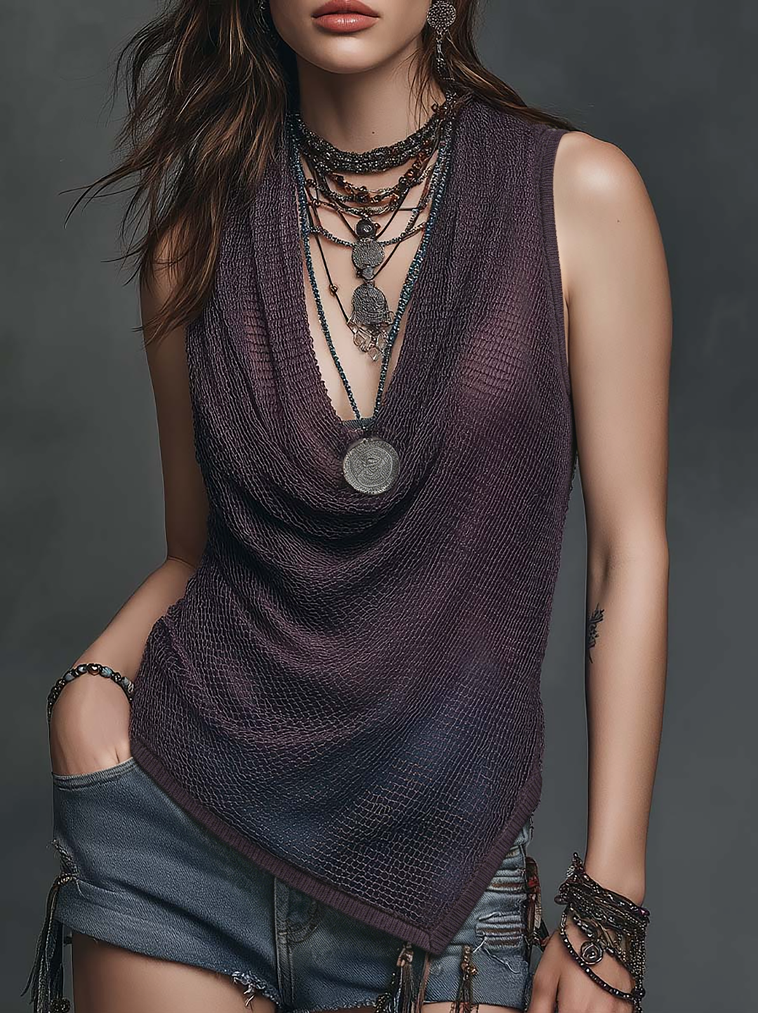 Boho-Inspired Asymmetrical Knitted Top for a Romantic Look