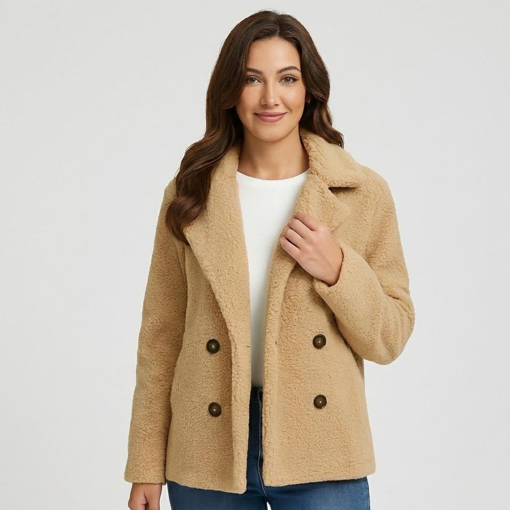 Double-Breasted Short Polyester Coat