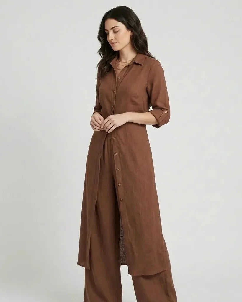 Ľubomíra | Long Shirt and Wide Trousers Two-Piece Ensemble