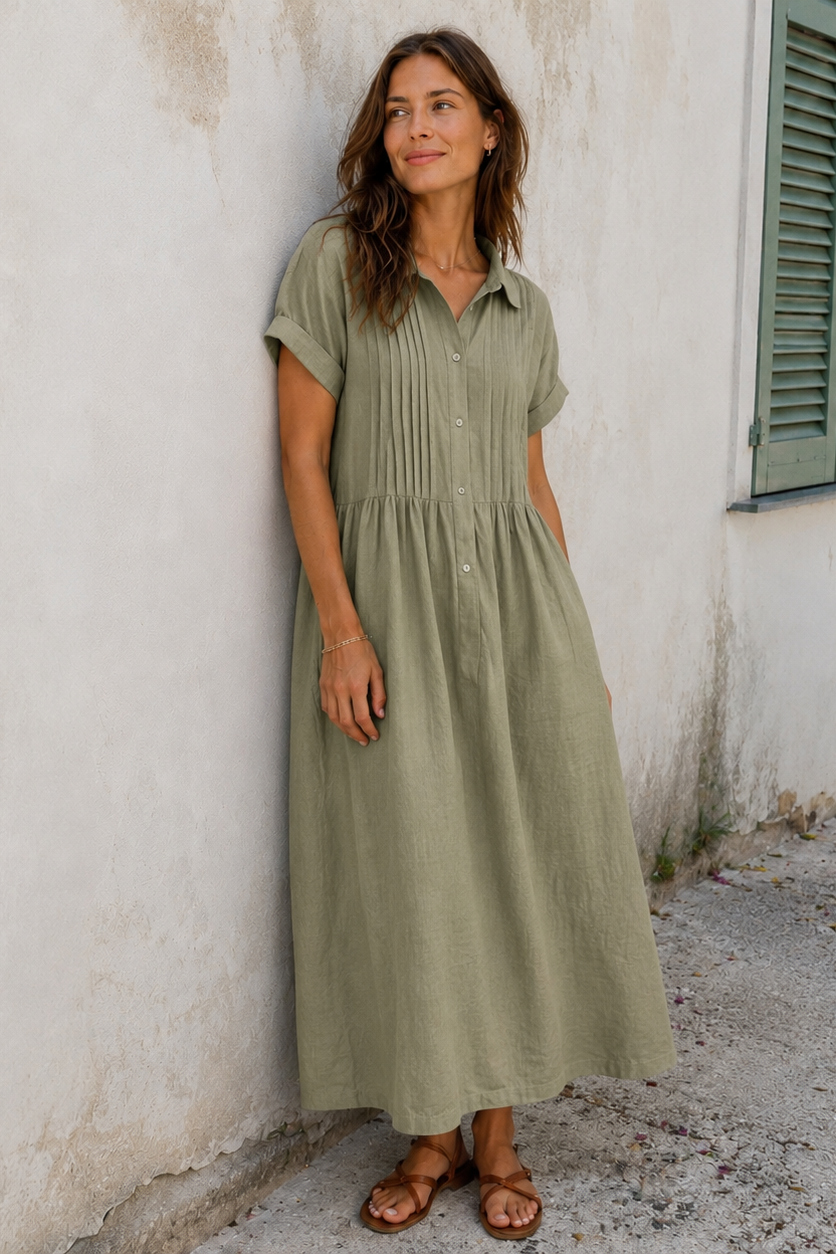 Klaudia | Relaxed Fit Linen-Cotton Shirt Dress