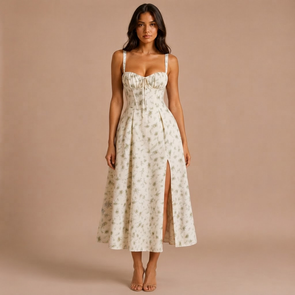 Floral Midi Dress with Belt