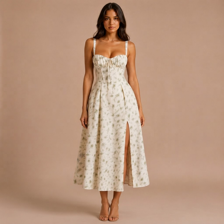 Floral Midi Dress with Belt