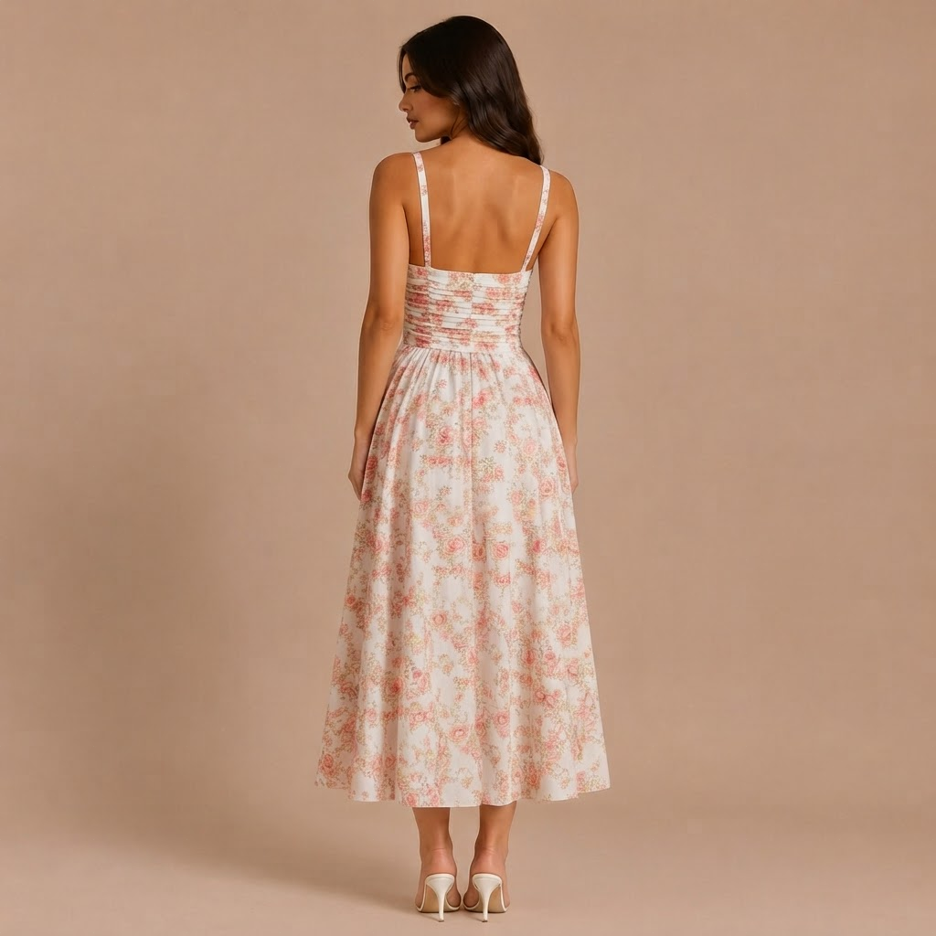 Floral Midi Dress with Belt