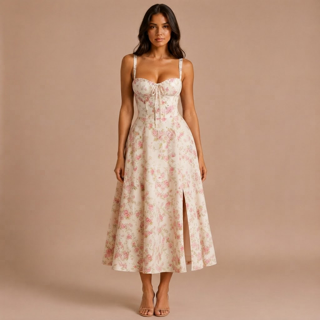 Floral Midi Dress with Belt