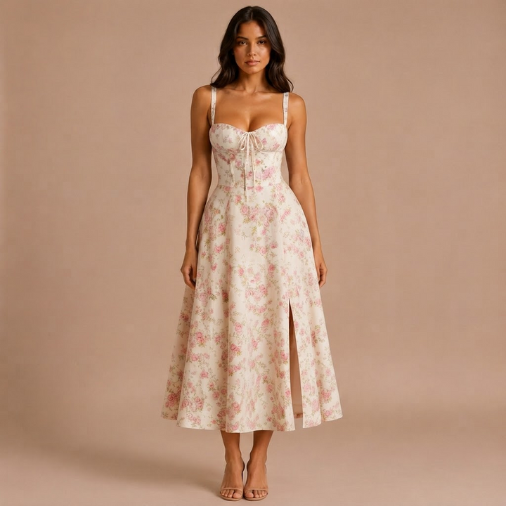 Floral Midi Dress with Belt