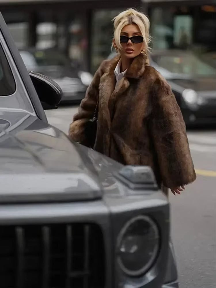 Women's Long Winter Coat Featuring Faux Fur