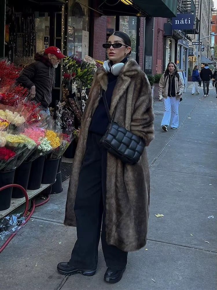 Women's Long Winter Coat Featuring Faux Fur