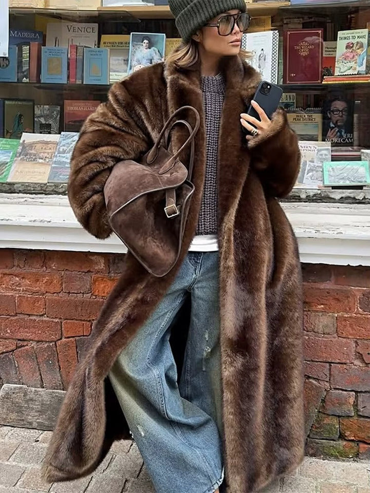 Women's Long Winter Coat Featuring Faux Fur