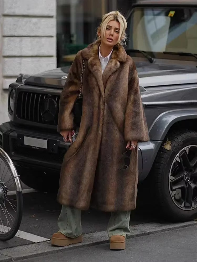 Women's Long Winter Coat Featuring Faux Fur