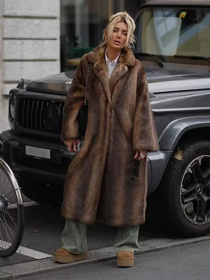 Women's Long Winter Coat Featuring Faux Fur