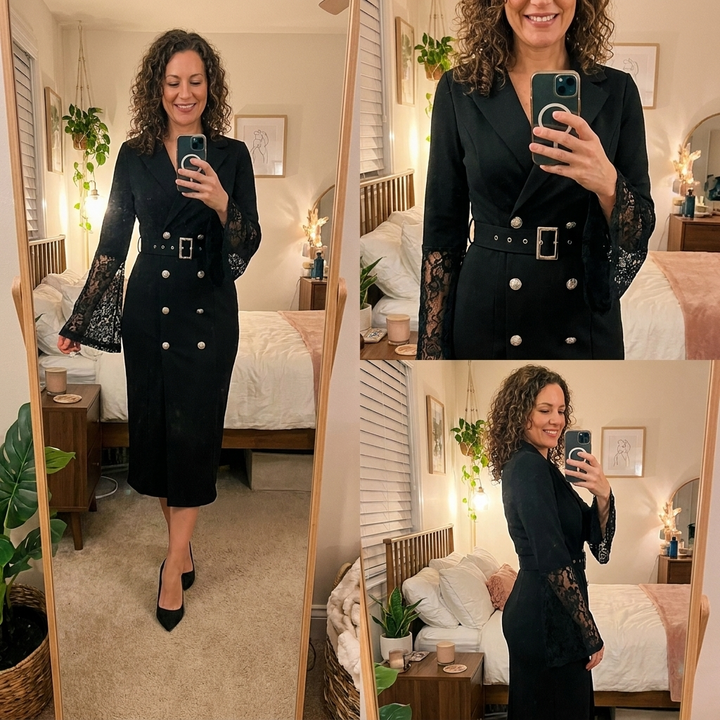 Jéssica | Lace-Sleeved Midi Dress