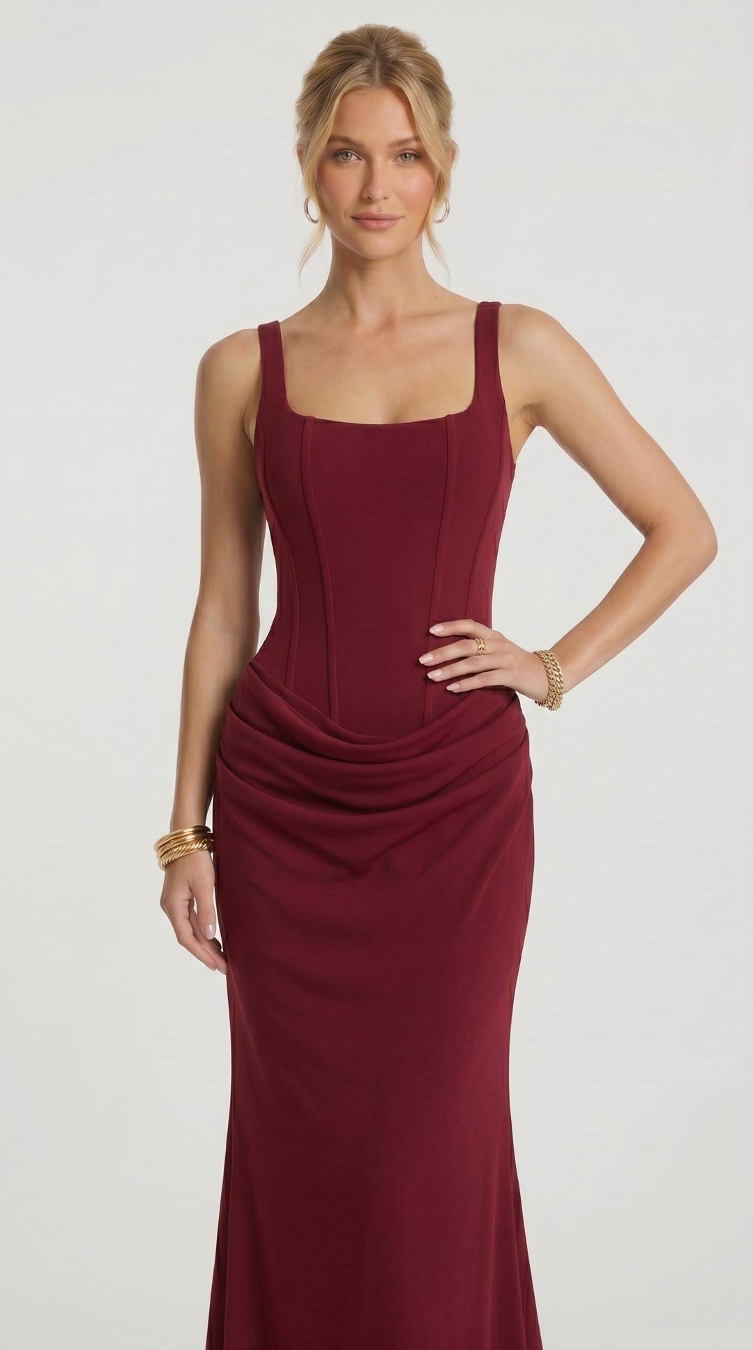 Zdenka | Adjustable Strap Shiny Maxi Dress
