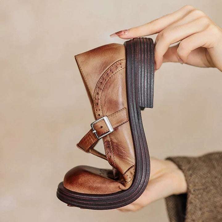 Alexia - Women's Leather Mary Jane Shoes with Strap