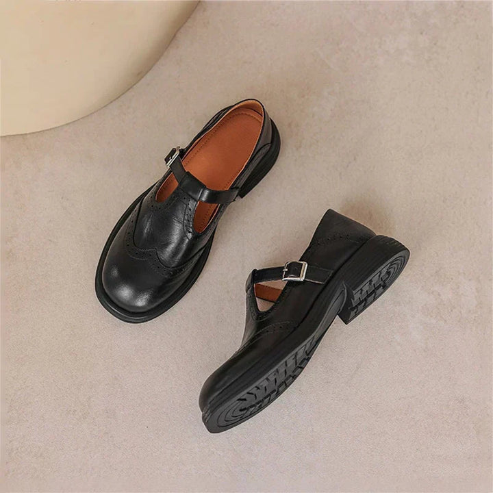 Alexia - Women's Leather Mary Jane Shoes with Strap