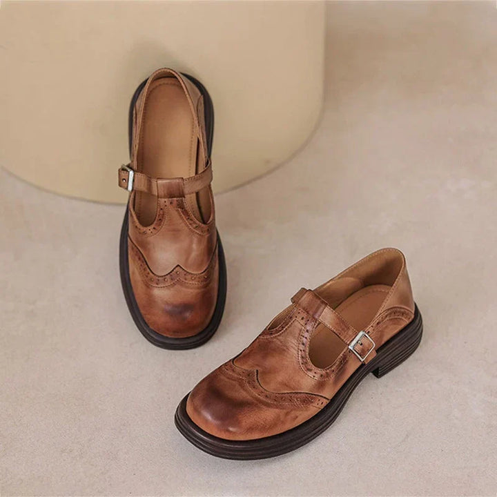 Alexia - Women's Leather Mary Jane Shoes with Strap