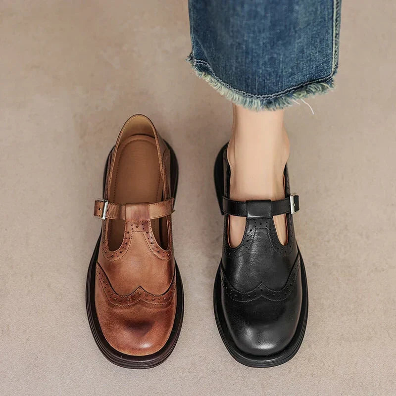 Alexia - Women's Leather Mary Jane Shoes with Strap