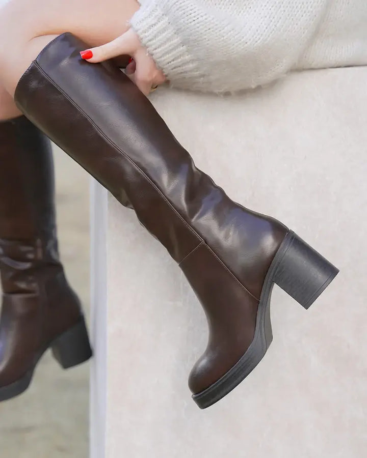 Sleek High Boots with Square Heel Design