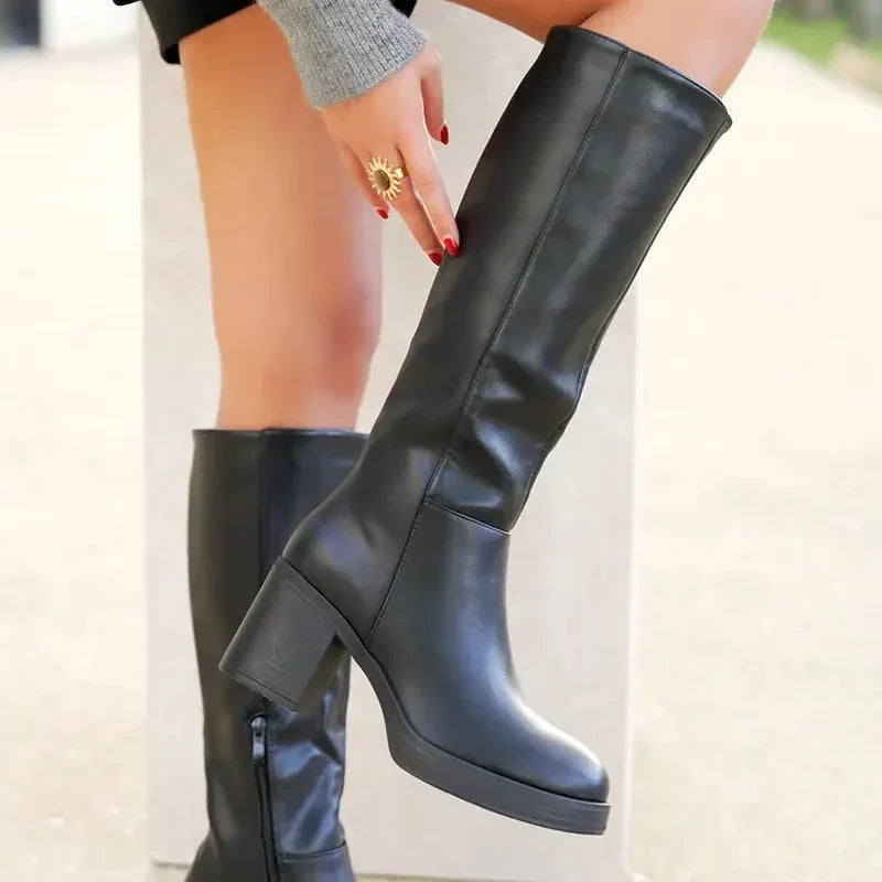 Sleek High Boots with Square Heel Design