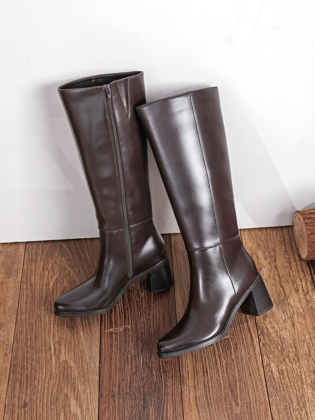 Glossy Square-Toe High Boots