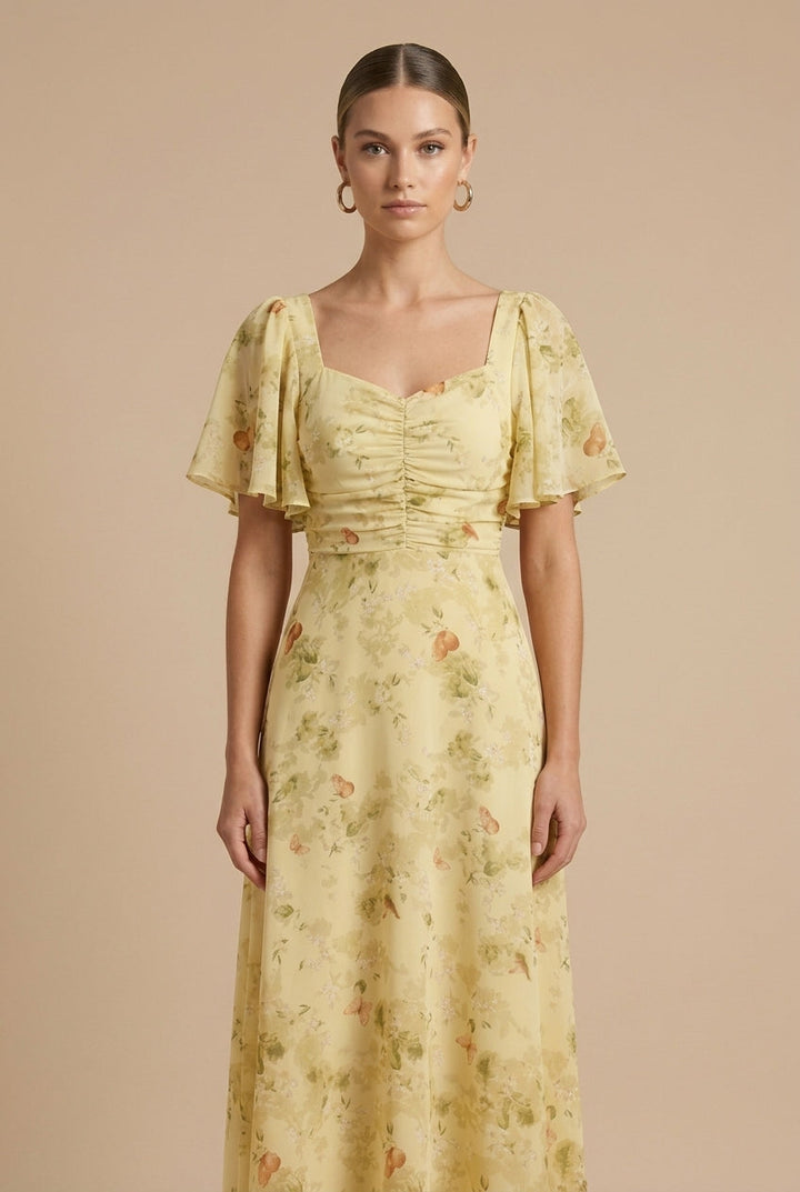 Rebeka | Floral Maxi Dress Featuring Square Neckline and Ruffled Sleeves