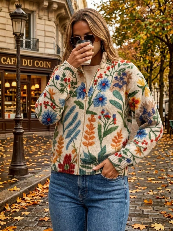 Birgit | Cardigan with Botanical Floral Design