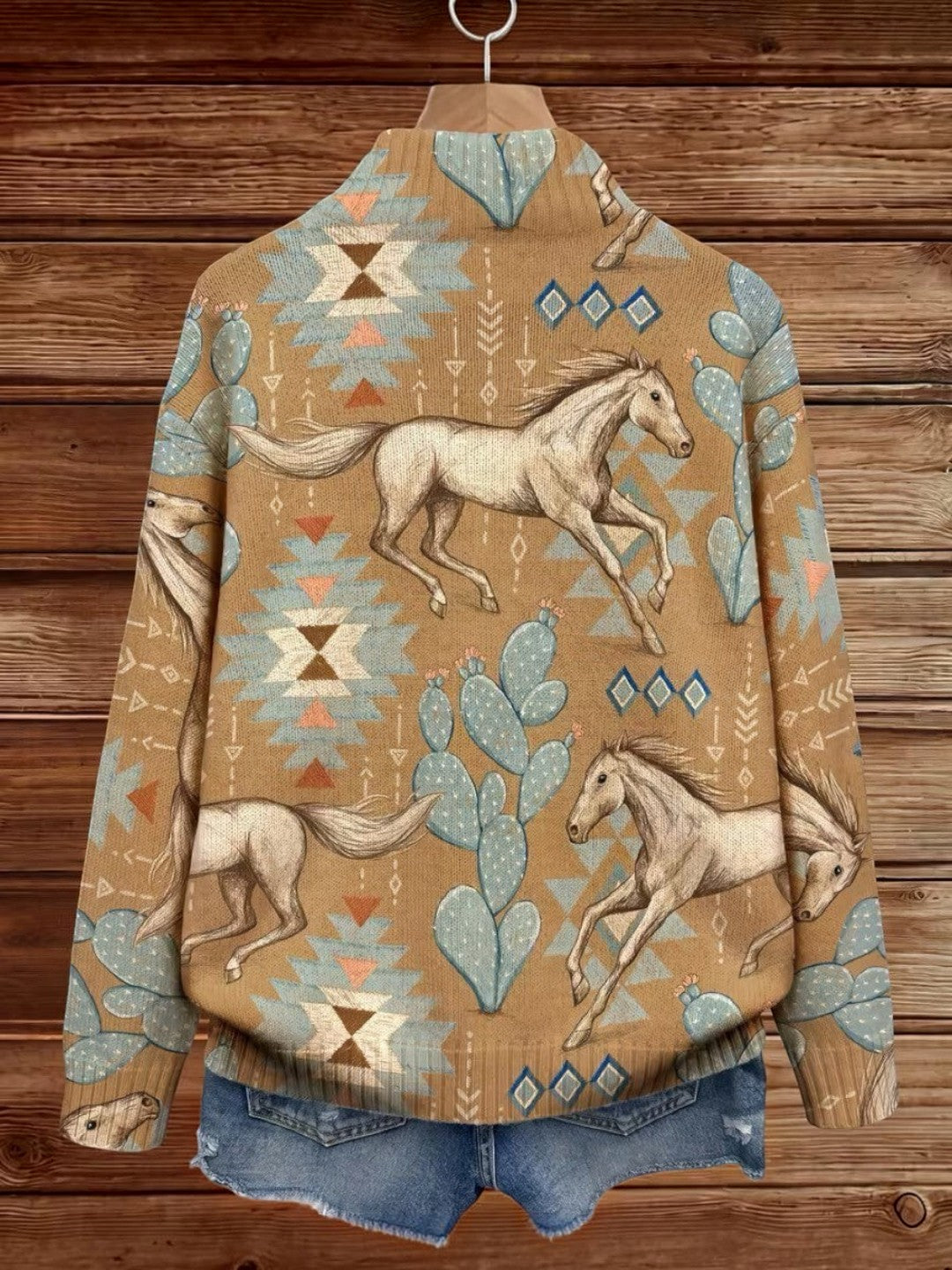 Brigitte | Cardigan with Horse and Cactus Design