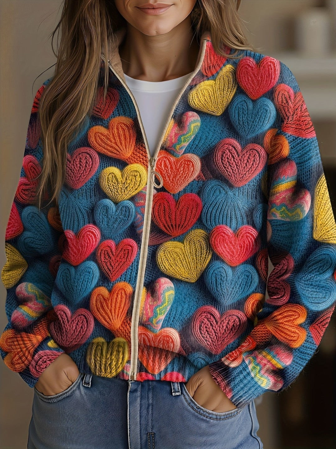 Susanne | Cardigan with Colourful Heart Design