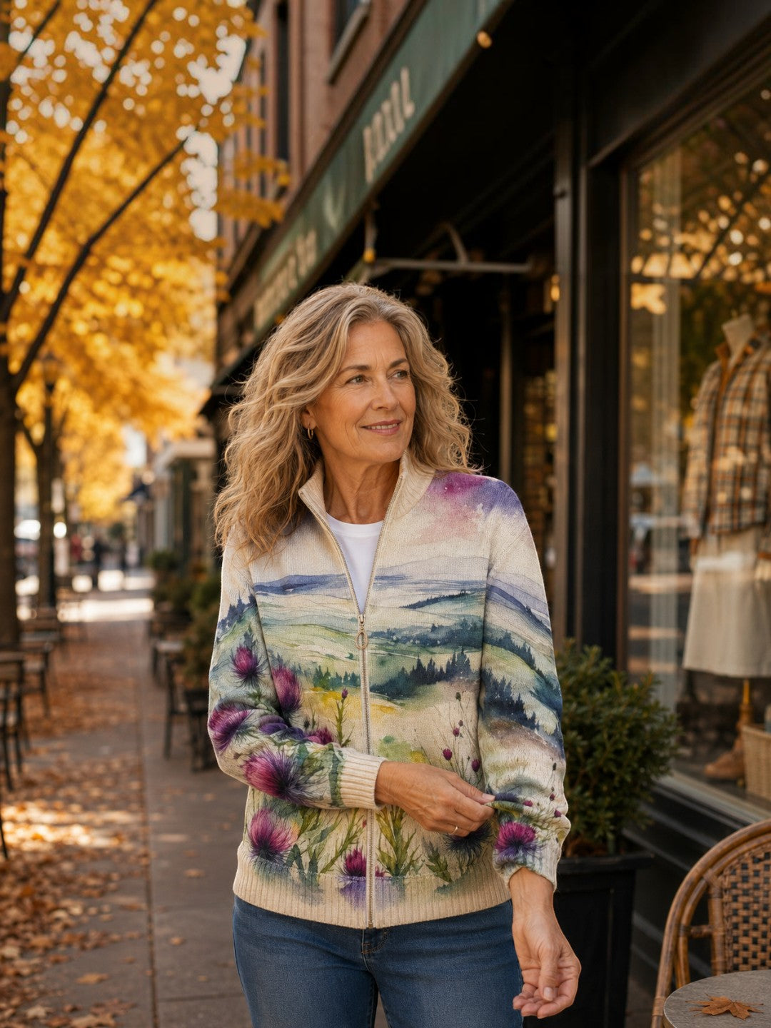 Heike | Cardigan with Clover and Landscape Pattern
