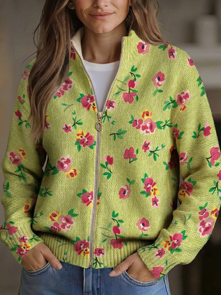 Elke | Green Cardigan with Floral Design