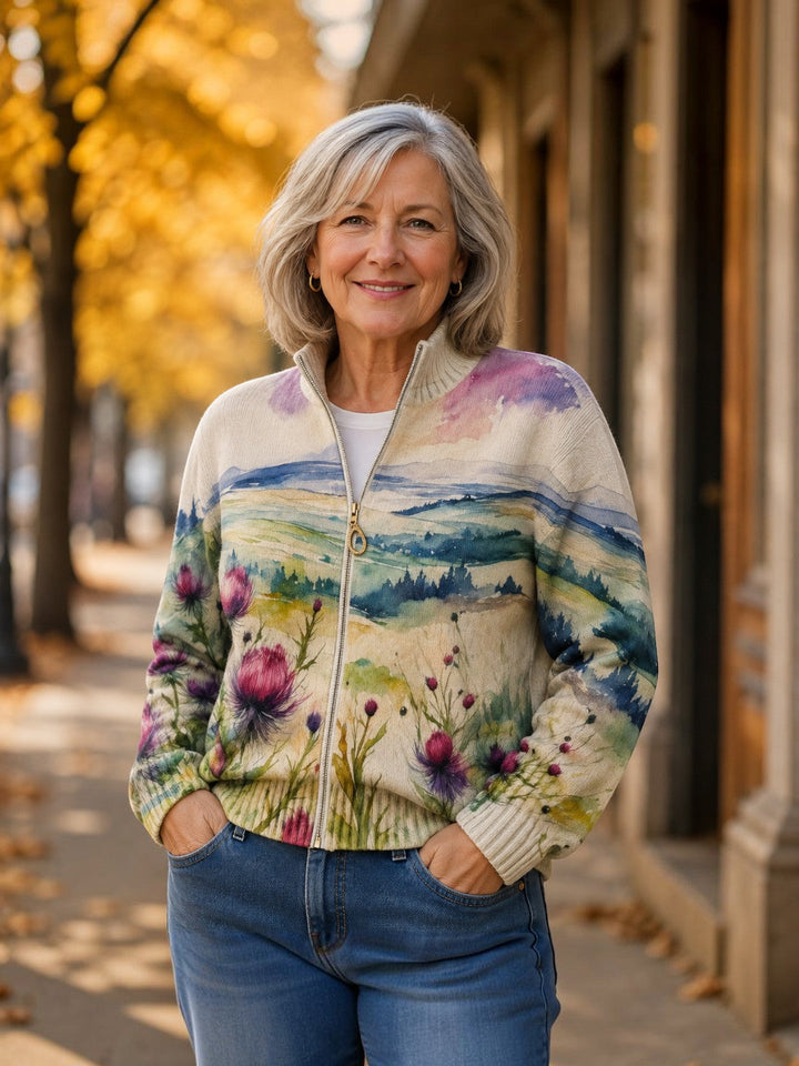Heike | Cardigan with Clover and Landscape Pattern