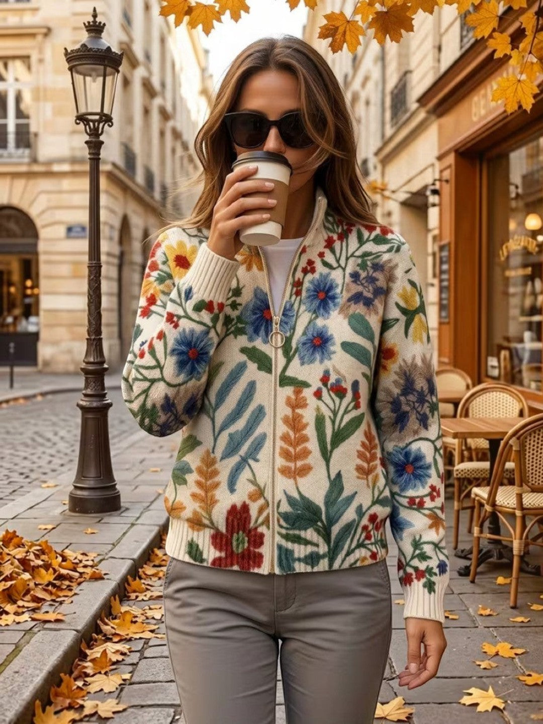 Birgit | Cardigan with Botanical Floral Design