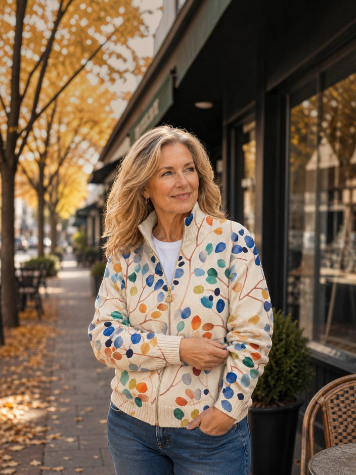 Anja | Cardigan with Multicoloured Leaf Design