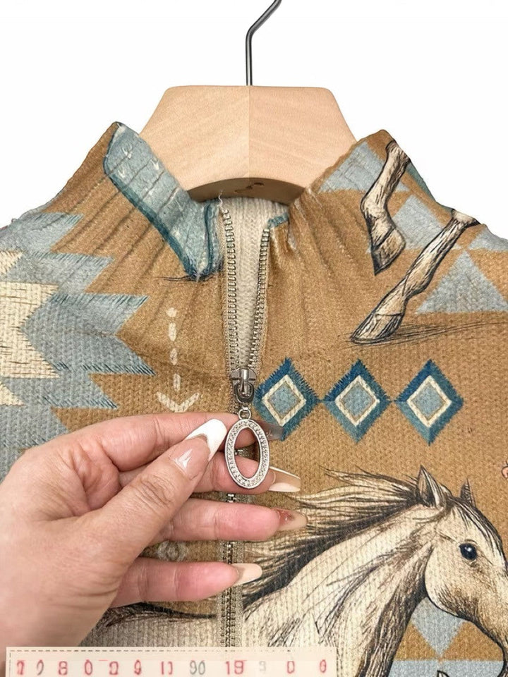 Brigitte | Cardigan with Horse and Cactus Design
