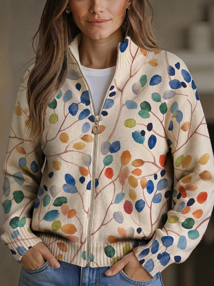 Anja | Cardigan with Multicoloured Leaf Design