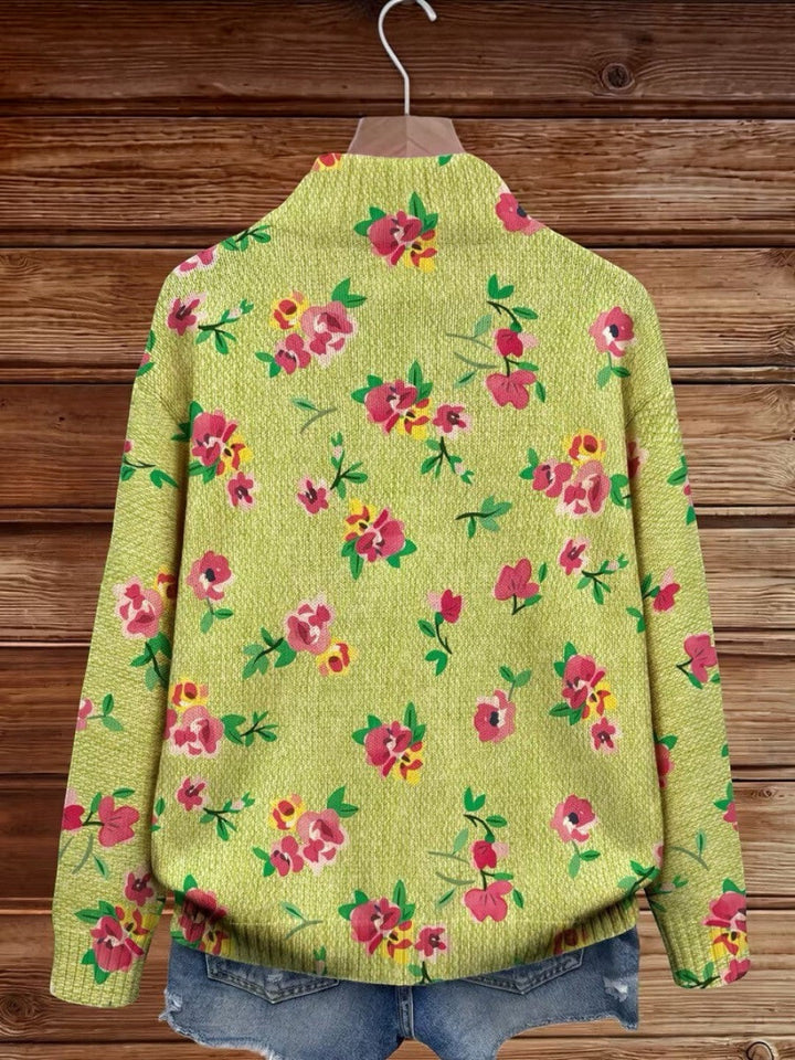Elke | Green Cardigan with Floral Design