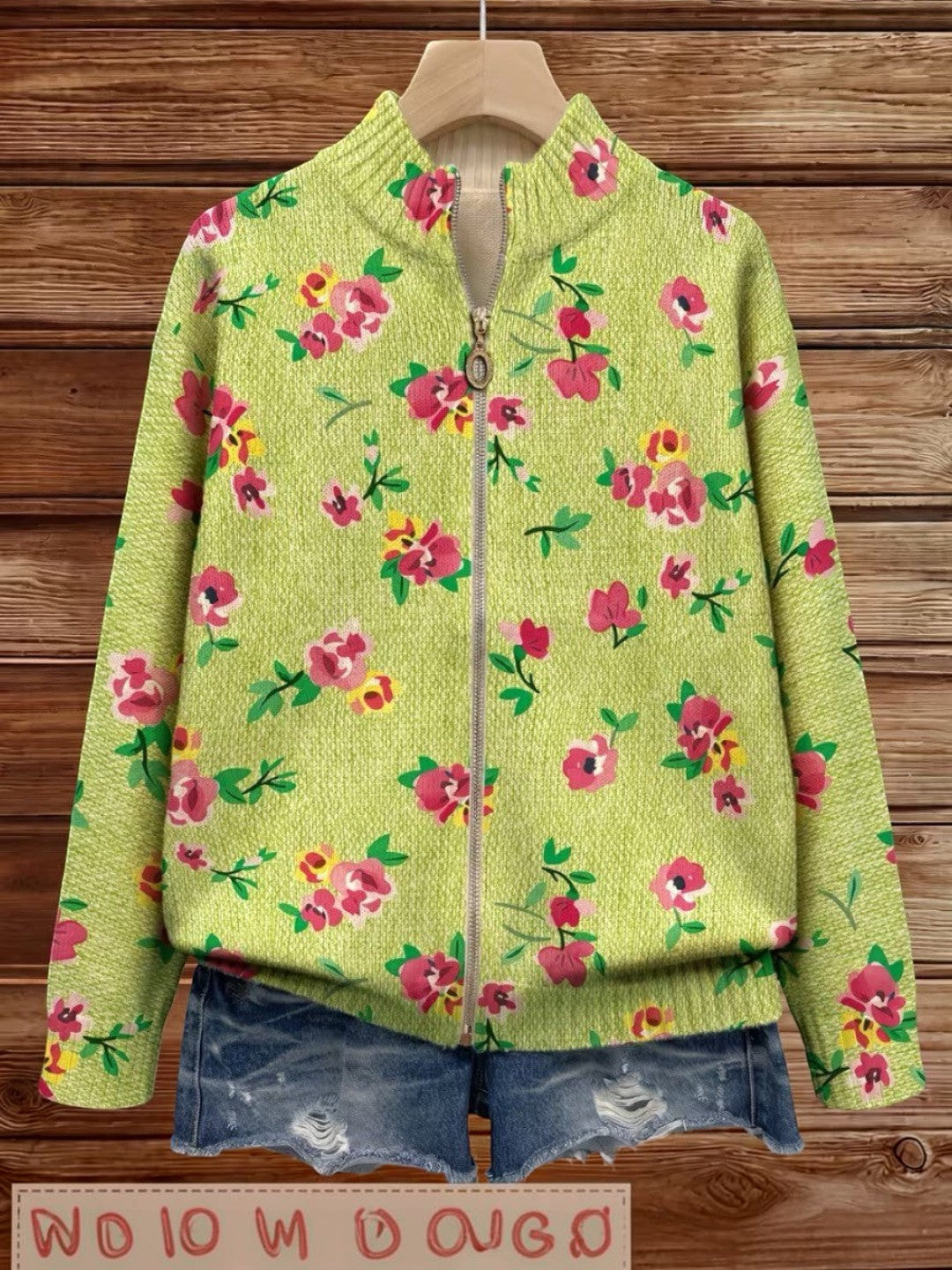 Elke | Green Cardigan with Floral Design